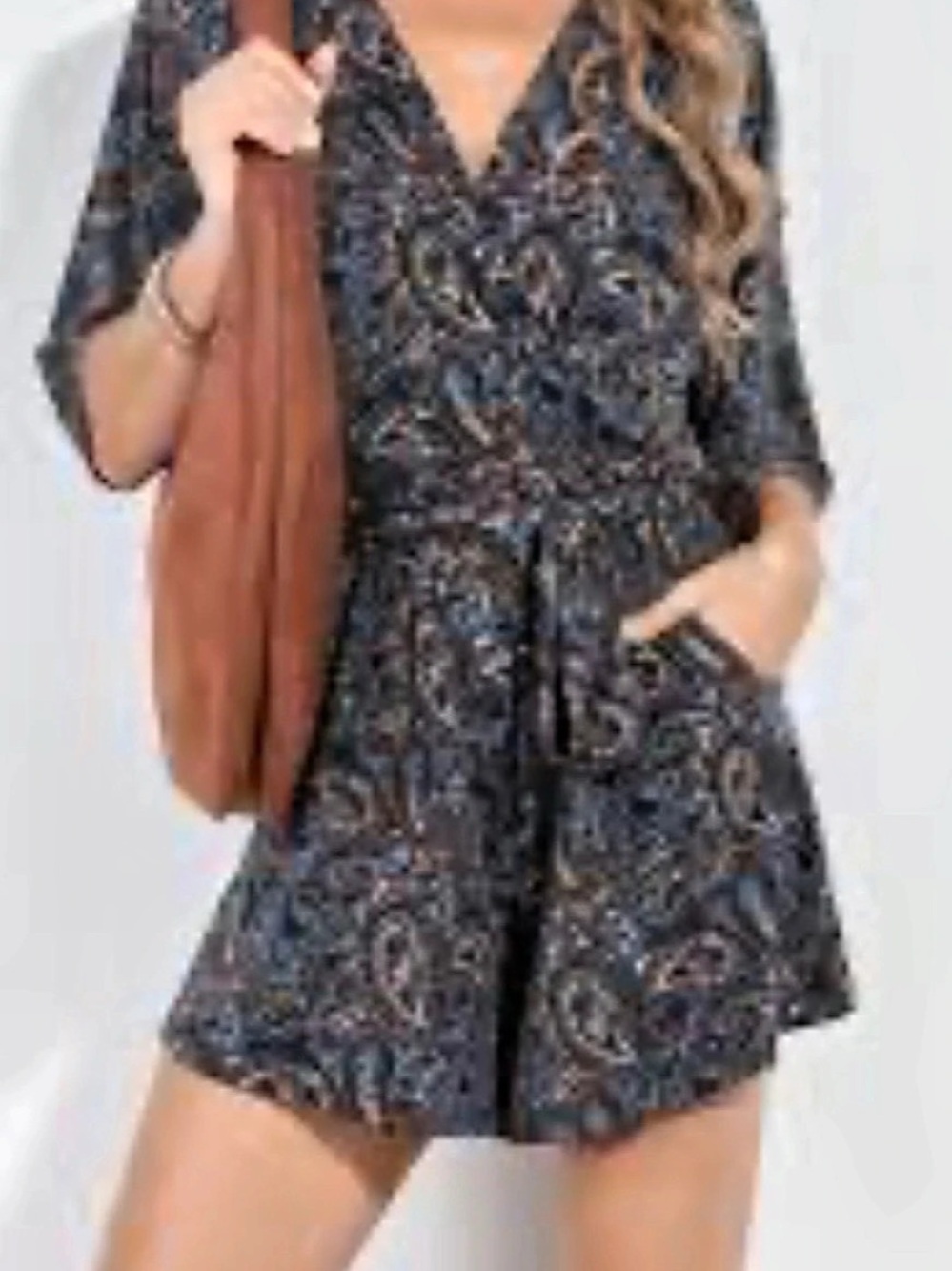 Veronica M Alona Kimono Sleeve Romper Paisley Romper Blue & Pink Large